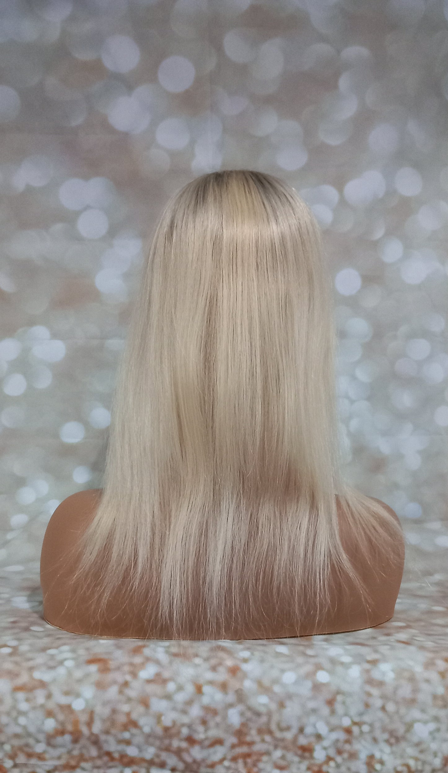 Hayley- silk and lace base human hair topper, light blonde with light ash root, 14 inch length